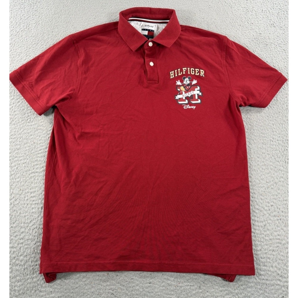 Disney X Tommy Hilfiger Polo Short Mens Large Red Short Sleeve‎ Mickey Mouse